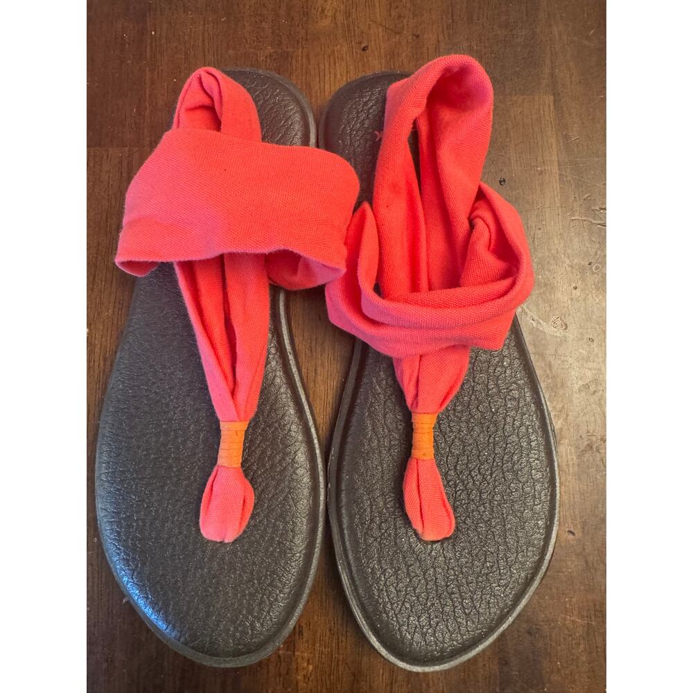 Sanuk woman's flip flops yoga sling pink and black women's 10